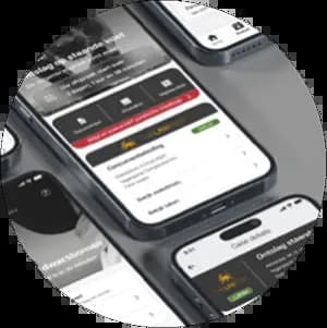 Verschillende schermen van The Law Firm app met functies voor dossiers, afspraken en juridisch advies.