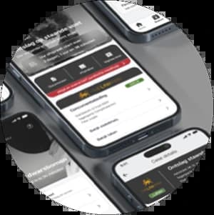 Verschillende schermen van The Law Firm app met functies voor dossiers, afspraken en juridisch advies.